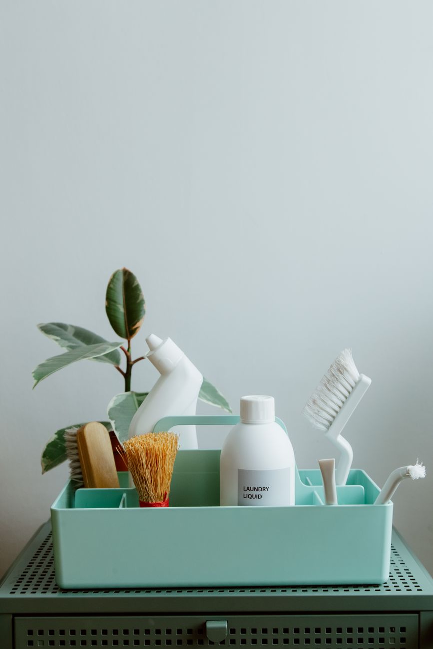 cleaning products and brush